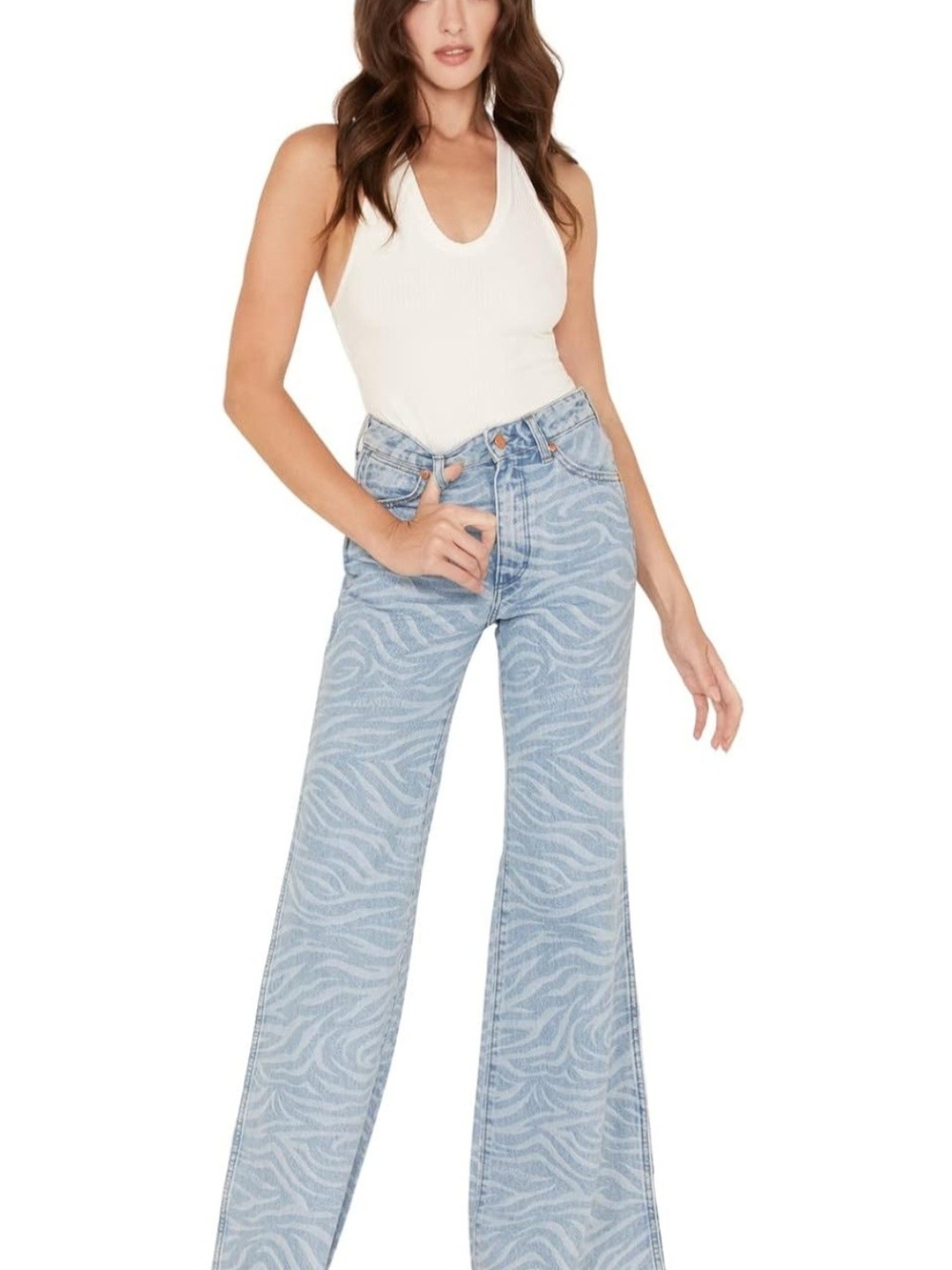 Wrangler Light Blue Zebra-Pattern Flared Jeans